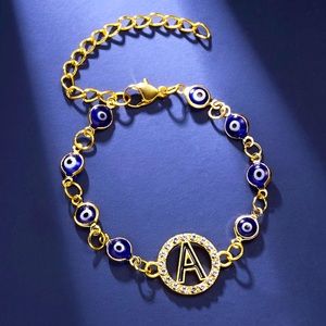 New, Turkish Lucky Evil Eye 🧿 Bracelet Gold Bangle Rhinestone Letter A - R